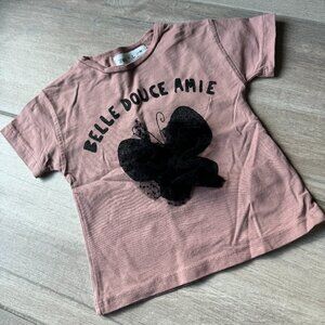 Zara Blush Butterfly Graphic T-Shirt, Size 2 years